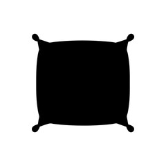 Stylized black pillow with rounded corners and small decorative accents