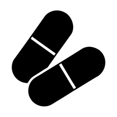 Two black pill capsules representing medication and healthcare needs, isolated on white