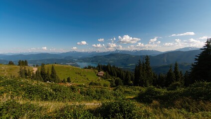 Obraz premium The wooded slopes beside the mountainous range