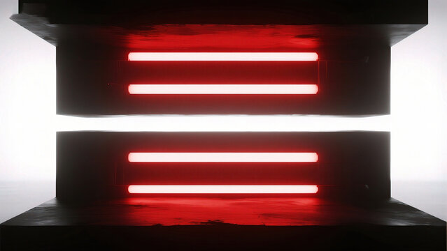 Abstract geometric structure with red neon lights