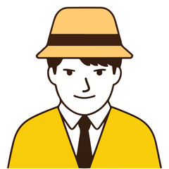 A man cartoon hand drawn vector construction worker wearing a helmet and a suit on a white background. 