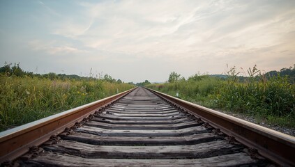 Obraz premium Railroad rails supported by timber ties