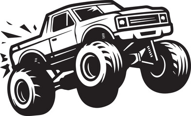 Monster Truck Vehicle Vector Illustration of a Vintage truck and tractor, truck, transportation, wheel, sports, competition, hand-drawn, art.