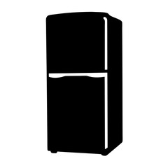 Simple black silhouette illustration of a modern refrigerator against white background