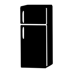 Stylized black refrigerator with two doors on a white background