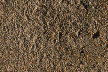 Close-up texture of a rough, sandy concrete or stucco wall in a light brown color with sunlight