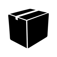 Black silhouette of a cardboard box symbolizing storage, shipping and delivery