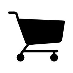 Black silhouette of shopping cart represents retail consumerism and purchases