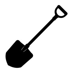 Simple vector graphic representing a black shovel used for digging tasks