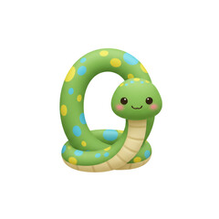 Naklejka premium Adorable cartoon green snake with playful yellow and blue polka dots, perfect for children's books and educational content