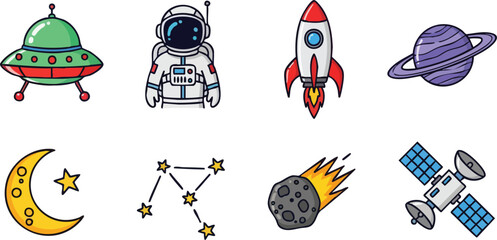 Space Exploration Cartoon Elements Collection.