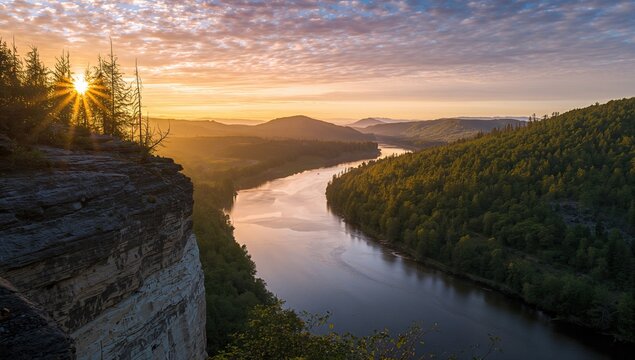 Cliffside perspective of the river at sunset