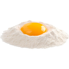Egg yolk in flour isolated on transparent background, symbolizing baking, cooking, and culinary creativity.