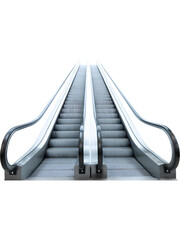Modern empty escalator isolated on transparent background, representing progress, motion, and architecture.
