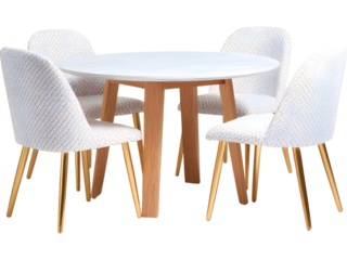 Wooden dining table set isolated on transparent background, symbolizing home, interior, and togetherness..