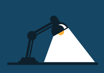 Table Lamp Shining Light Flat Style. Office appliances and technology vector art