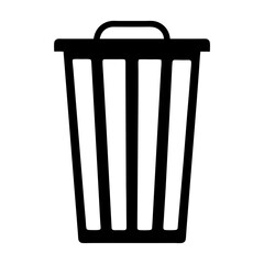 Simplified black garbage can icon with a handle on a white background