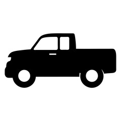 Black silhouette of a pick up truck with bed side view