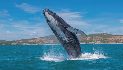 Fototapeta premium Humpback whale breaching the ocean surface