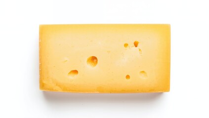Large piece of Maasdam cheese on a white background, highlighting its rich flavor profile