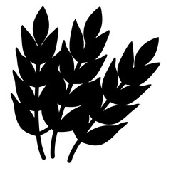 Silhouette Illustration of a Decorative Foliage Cluster with Multiple Branches and Leaves