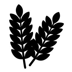 Elegant black silhouette of two wheat stalks against a clean white background