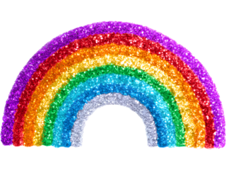Sparkly rainbow arc isolated on transparent background, representing diversity and happiness.