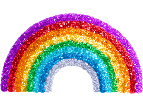 Sparkly rainbow arc isolated on transparent background, representing diversity and happiness.