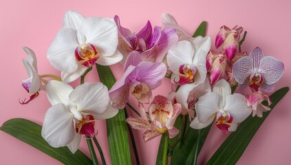 Fototapeta premium Blooming orchid flowers from the Cattleya family, vibrant colors and tropical beauty, ideal for floral backgrounds
