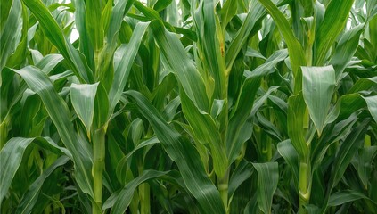 Obraz premium Yellow corn with leaves arranged artistically, suitable for textile design, modern print, and labeling applications