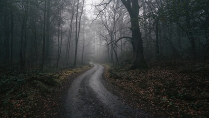 Fototapeta premium Desolate, smooth trails winding through the forest, erosion risk