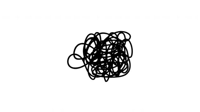 Hand drawn black tangle scrawl sketch animation on transparent background. 4K Video