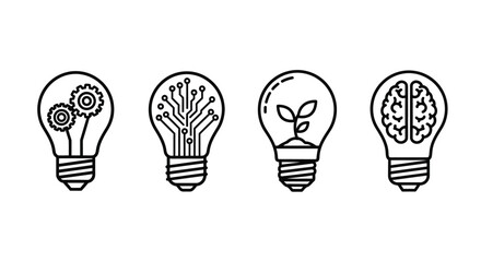 Four hand drawn light bulb icons representing innovation ideas vector