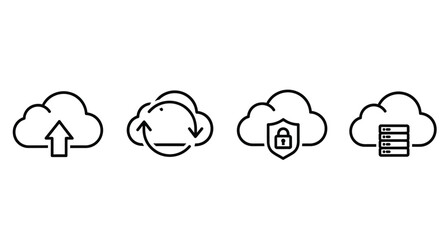 Set of cloud computing icons upload sync security database storage data network technology vector
