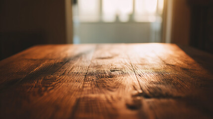 Wooden table surface close-up with natural grain texture, warm kitchen ambient light. tutorial guides, club newsletters, designed for sports & leisure club marketing.