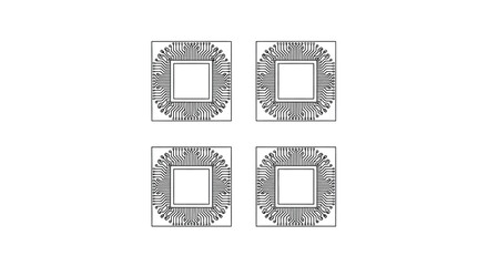 Four circular square border elements with frills and lines for decorative design and texture vector