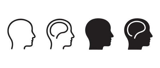 Human Head Icon Set. Brain Silhouettes for Psychology and Education Design.