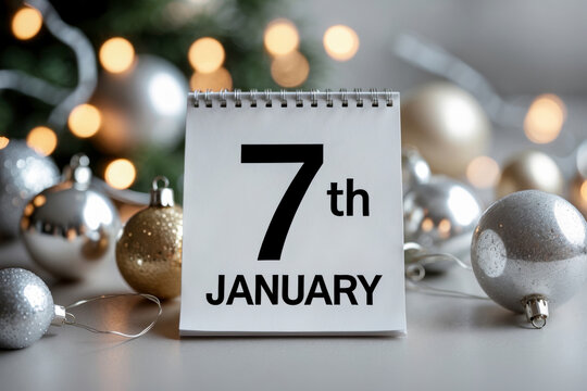 Orthodox Christian Christmas holiday greeting card on background January 7 on calendar AI Generative - Powered by Adobe