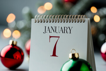 Orthodox Christian Christmas holiday greeting card on background January 7 on calendar AI Generative