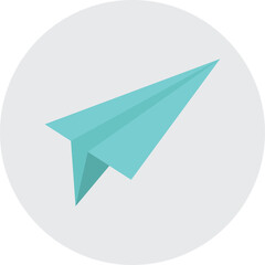 Teal Paper Airplane Flying Forward in a Light Gray Circle on a Transparent Background Ideal for...