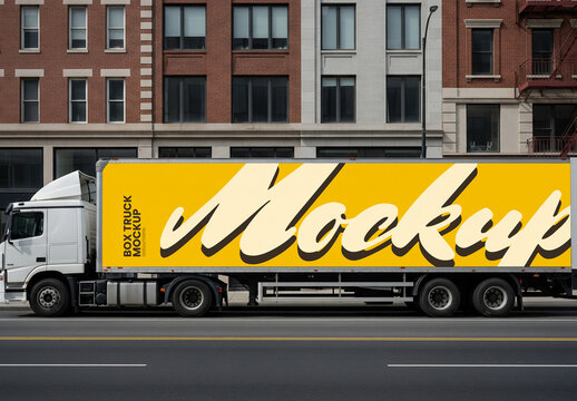 Side View Box Delivery Cargo Truck Mockup PSD for Branding