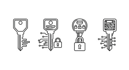 Modern digital security keys and padlocks representing data protection and access control concepts vector