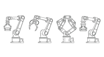 Industrial robotic arms in various gripping positions for manufacturing and automation technology concepts vector