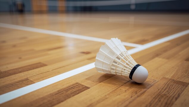 Badminton shuttlecock lying beyond the playing area