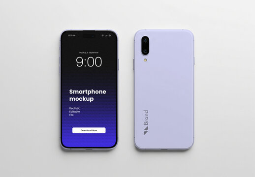 Front Display & Rear View Smartphone Mockup PSD