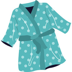 Teal Robe with Light Blue Polka Dots and Belt Tied Front View Cozy Loungewear Transparent...