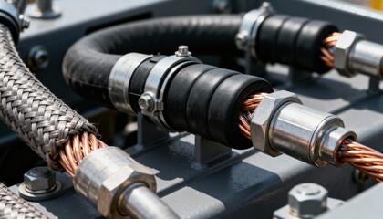 Closeup of heavyduty industrial generator wiring showcasing durable cables designed for reliable commercial power distribution in remote facility environments.