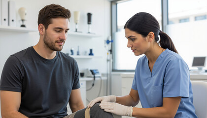 Obraz premium Healthcare professional treating male patient in medical clinic 