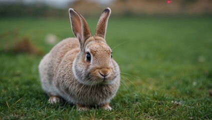 Fototapeta premium European rabbit in a natural habitat, observing surroundings, seasonal change