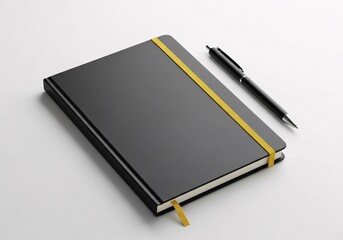 Black Notebook with Pen Isolated on Clean Background &ndash; Stationery Mockup